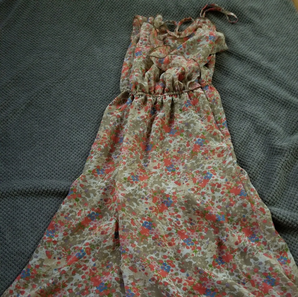 Flowy floral ruffle trim dress